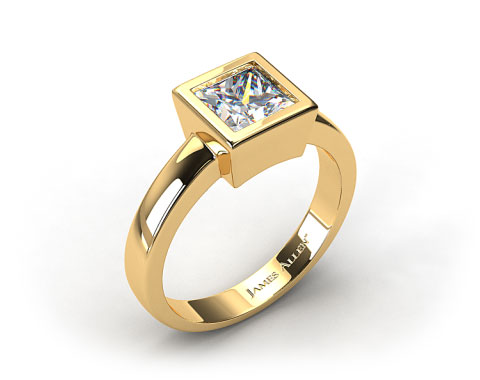 18k Yellow Gold Bezel Set Princess Shaped Diamond Solitaire Ring